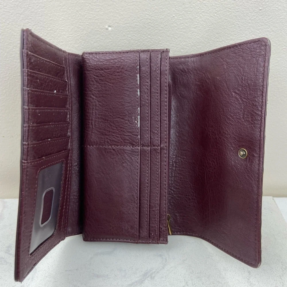 Fossil Logan RFID flap claret red full size Wallet Multicolor Studded
